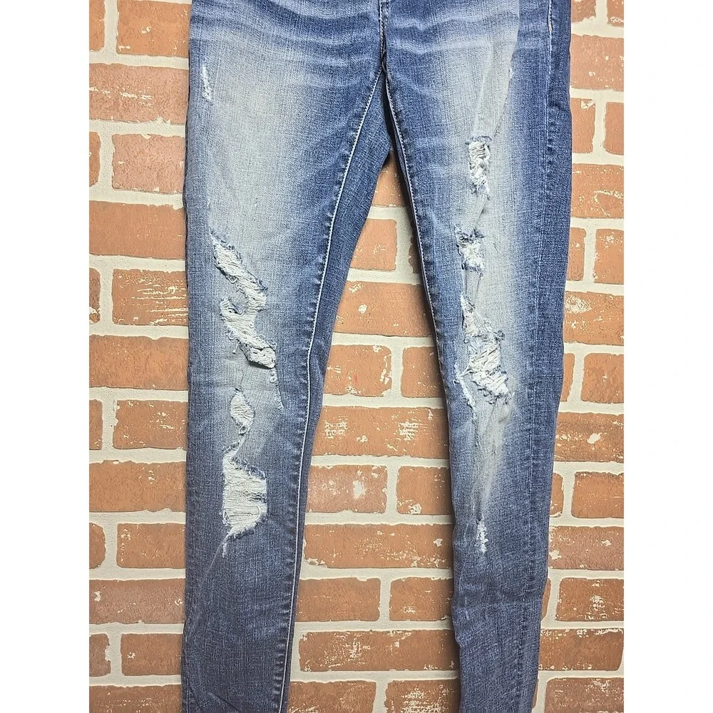 BKE Sz 27x32 Skinny Women's Jeans Med Blue Distressed Low Rise Rock School Denim